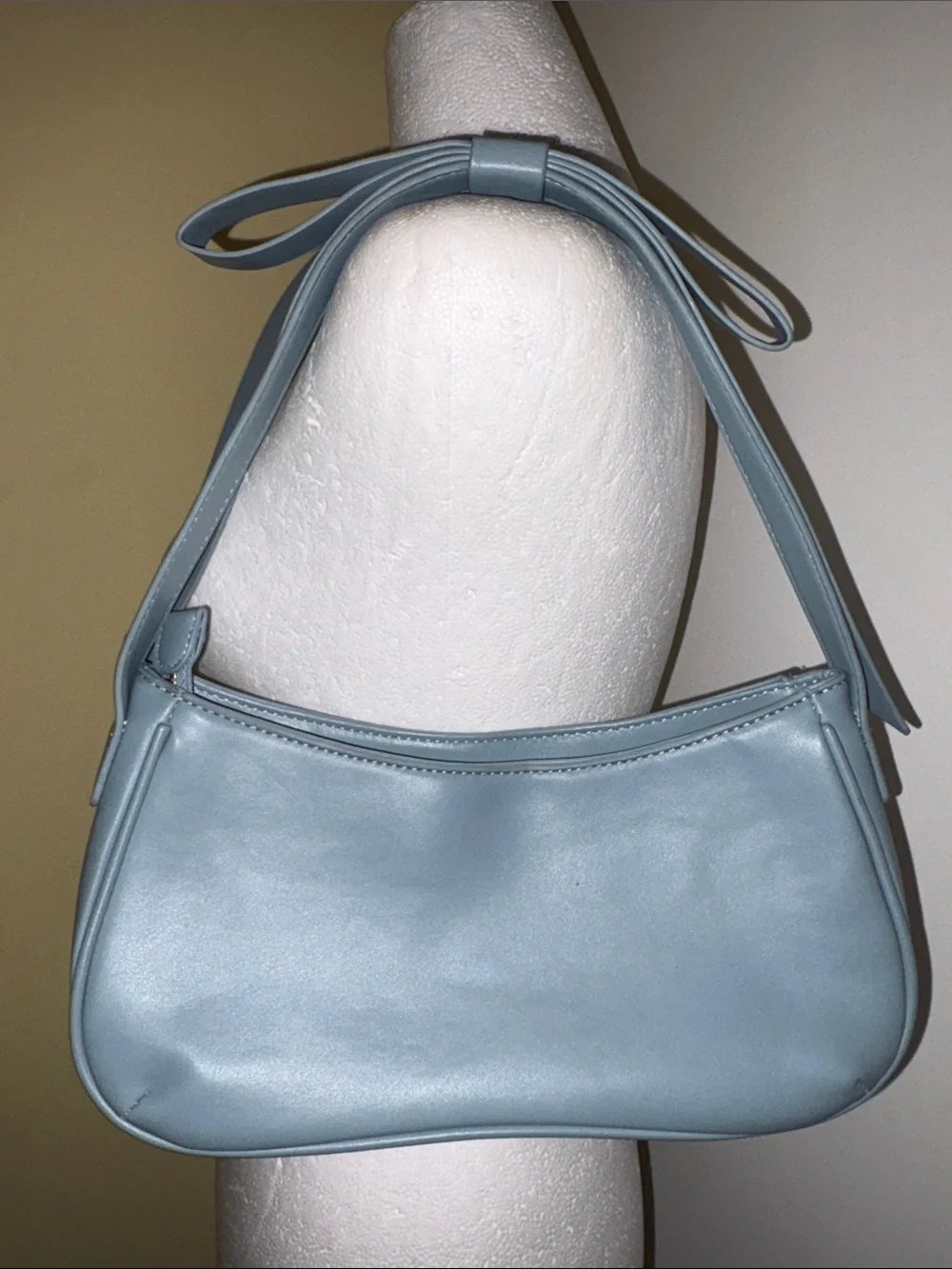 Sleek Dusty Blue Shoulder Bag with Bow Strap